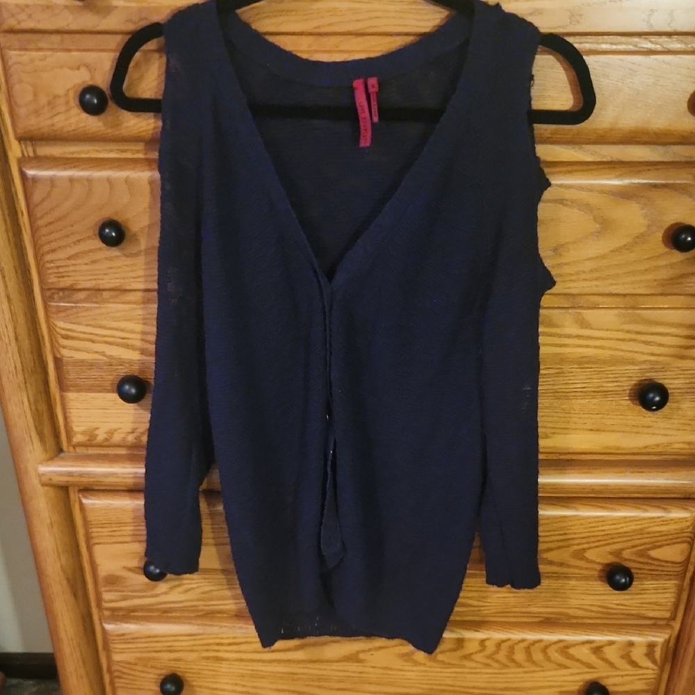 Scarlett Navy Blue Women's Lightweight Cut Out Sleeve Spring Button Up Cardigan